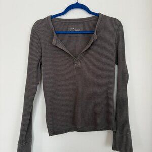 Aerie Ribbed Long Sleeve Henley Top Grey Size M